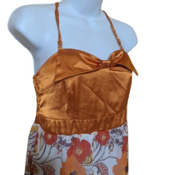 VINTAGE Orange White Summer Dress Size Medium - Picture 3 of 7